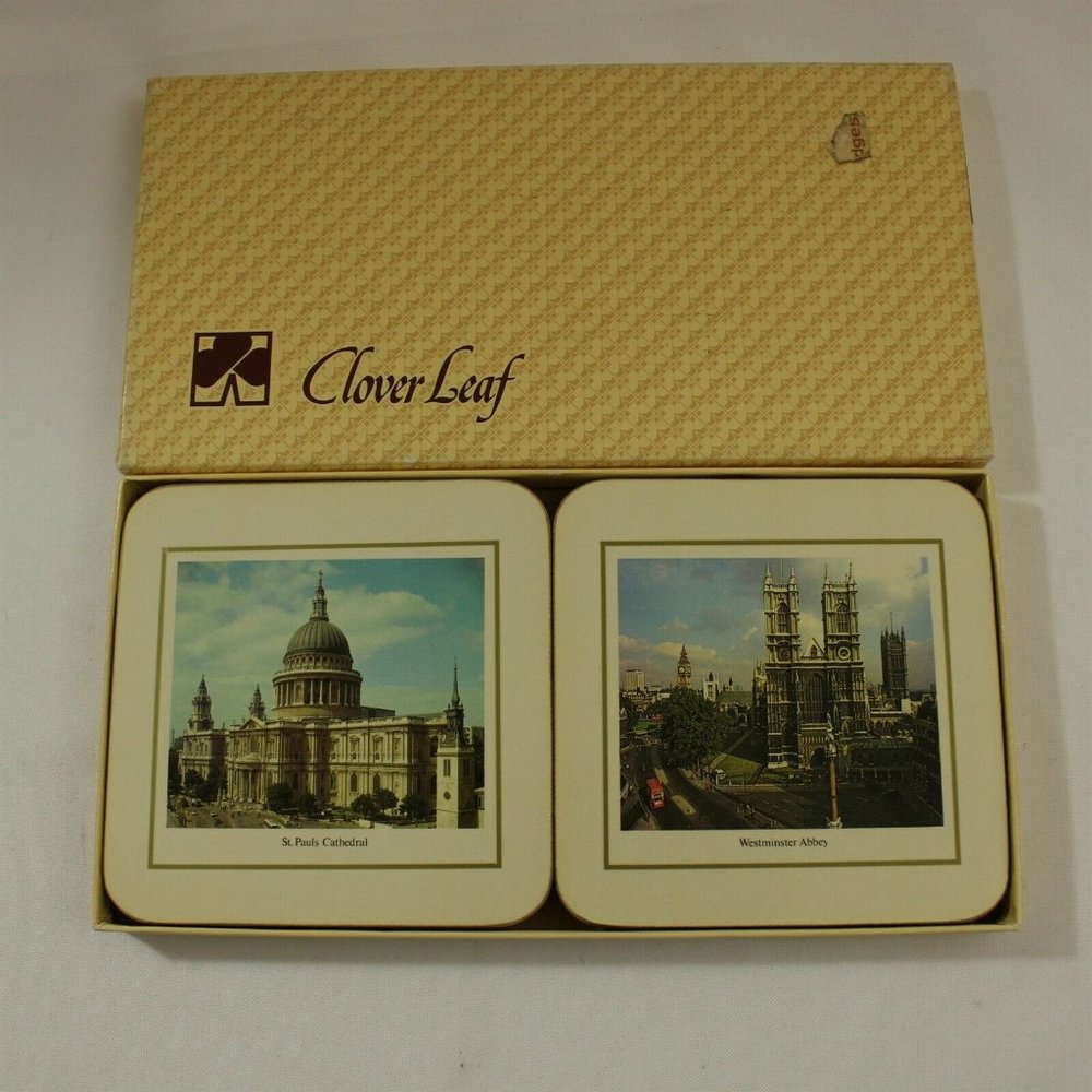 Clover Leaf Cork Coaster Set Views of London Table